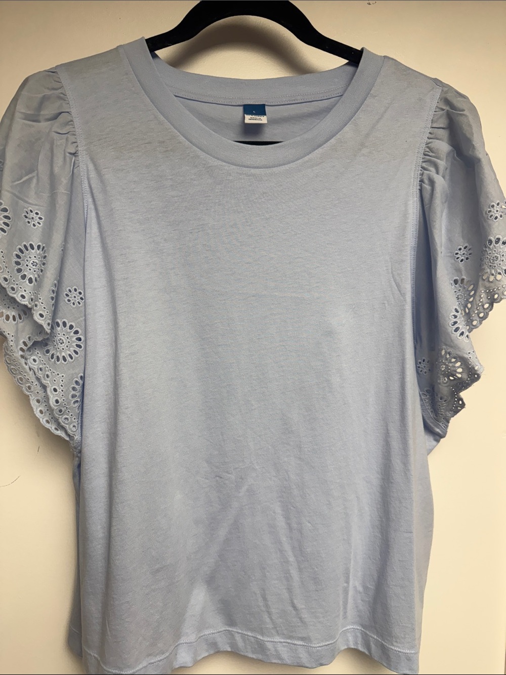 Old Navy Light Blue Eyelet Flutter Sleeve Tee